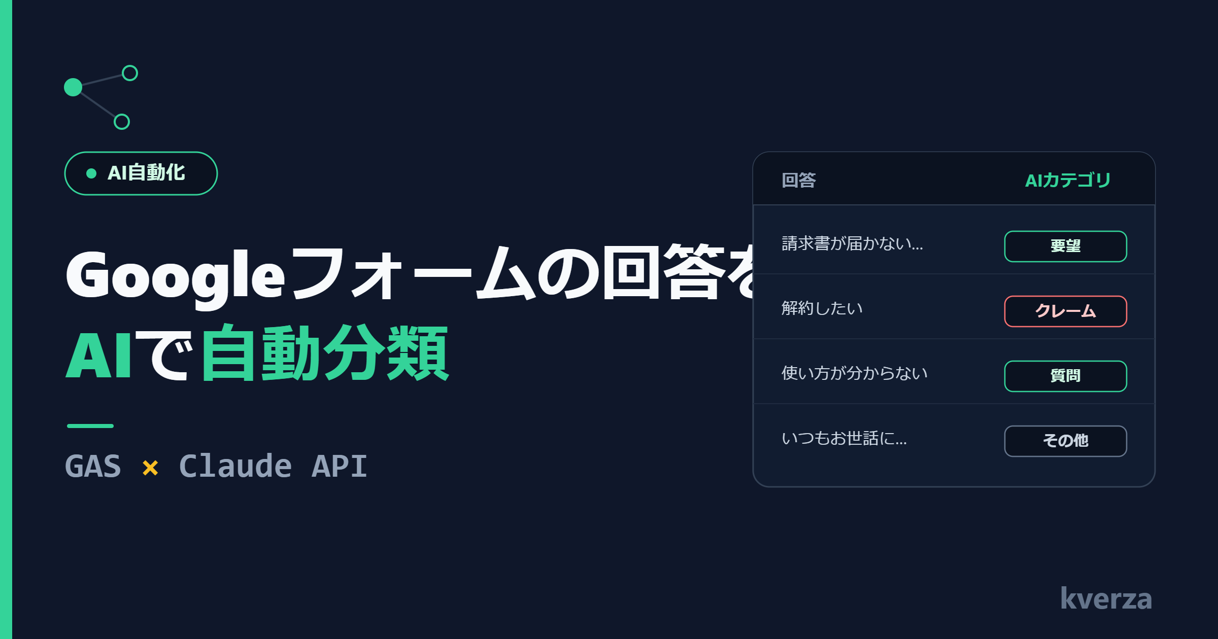 Googleフォームの回答をAIで自動分類｜GAS×Claude APIのアイキャッチ画像